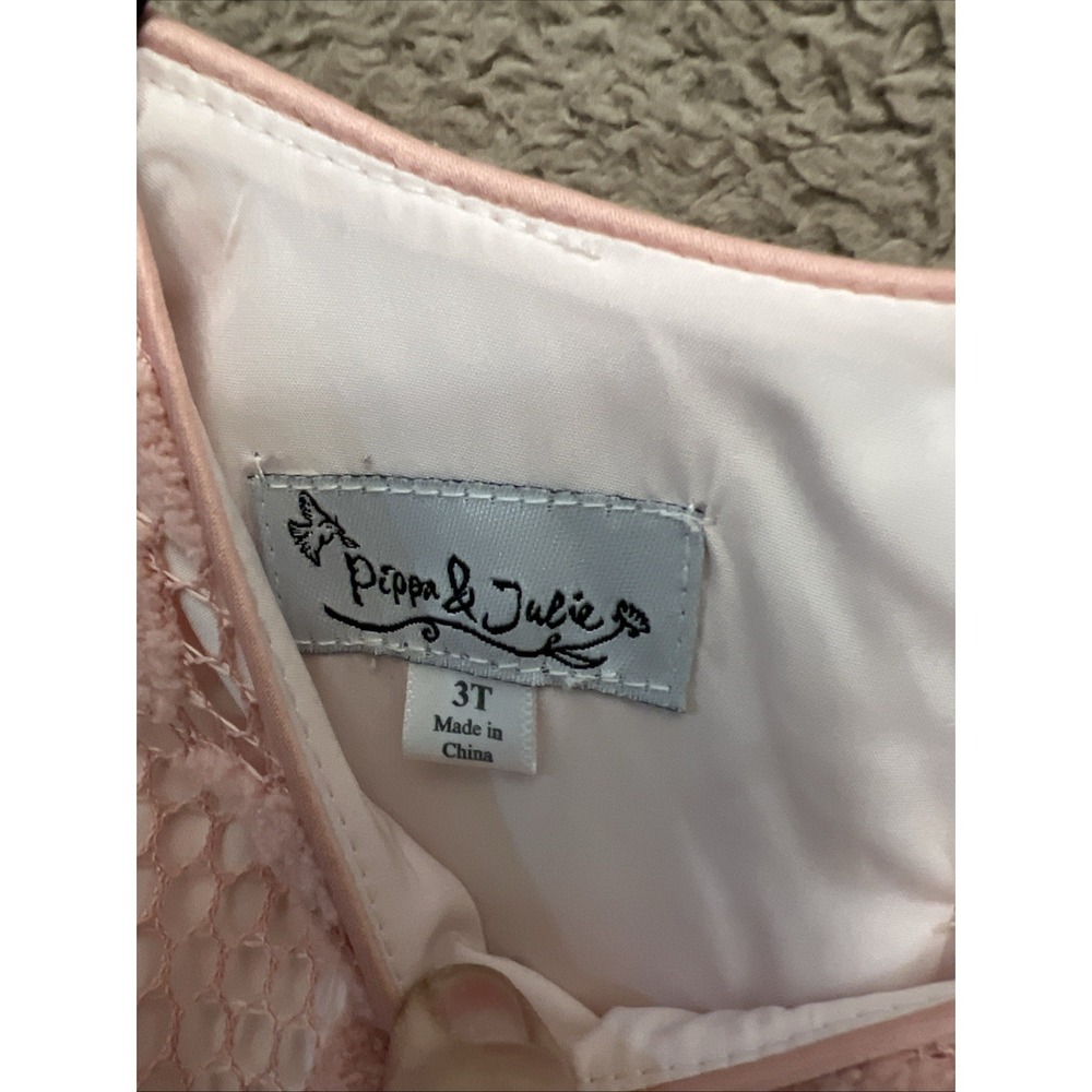 Pippa & Julie Toddler Fancy Peach Pink Lace Dress Tulle Underskirt 3T Princess - Picture 3 of 9
